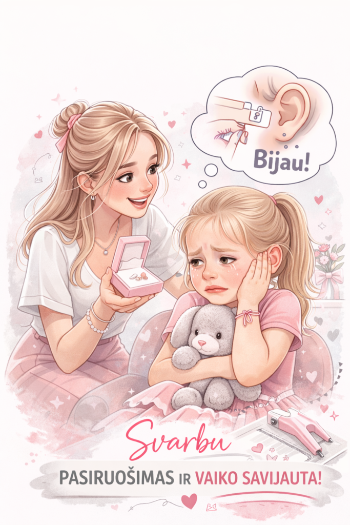 auskaru verimas vaikams